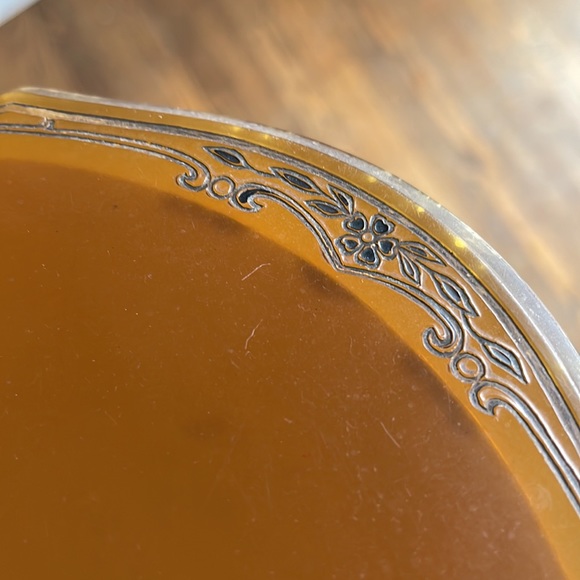 Vintage Resin Hand Mirror Floral Etching - Picture 11 of 13